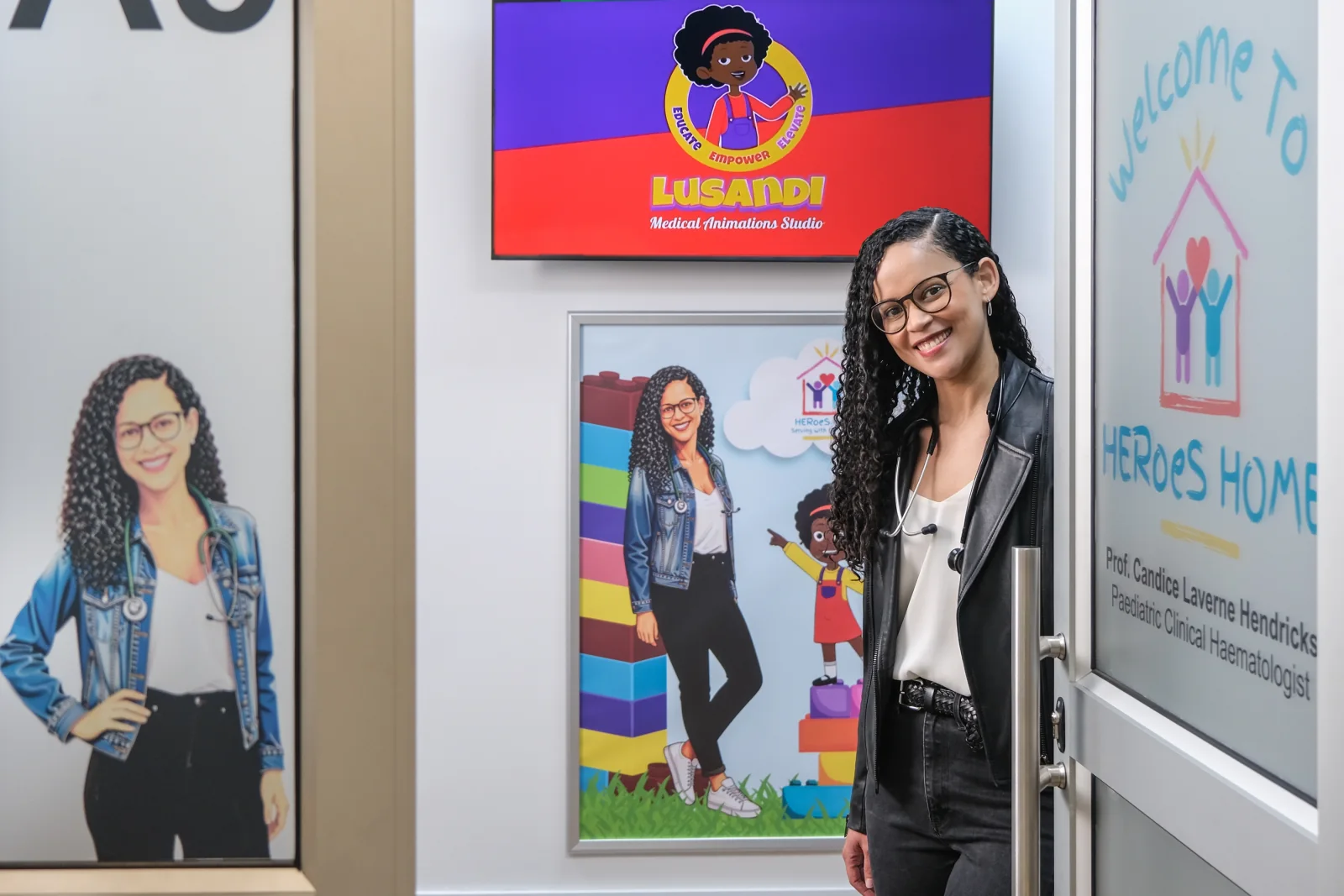HERoeS HOME entrance with colourful Lusandi and HERoeS HOME artwork